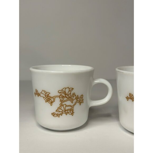 Vintage Corning Milk Glass Mug Cup Cherry Blossom Pattern Oriental Look Set of 2 - Picture 3 of 6